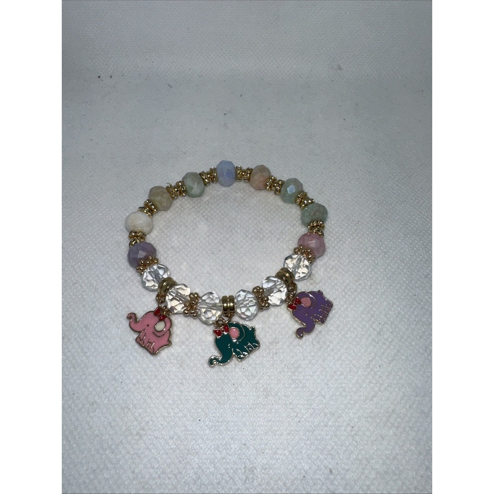 Handmade Elephant Charm Stretch Bracelet – Beaded Fashion Jewelry –